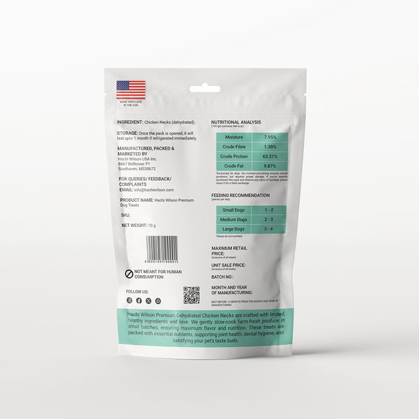 Hachi Wilson Premium Dehydrated Chicken Neck Jerky Dog Treat