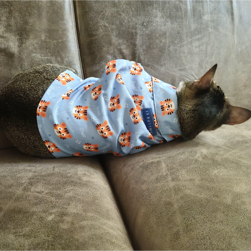 15buttons Tiger Shirt for Cats (Orange and Blue) Cats-Clothing & Accessories 15buttons Dropship