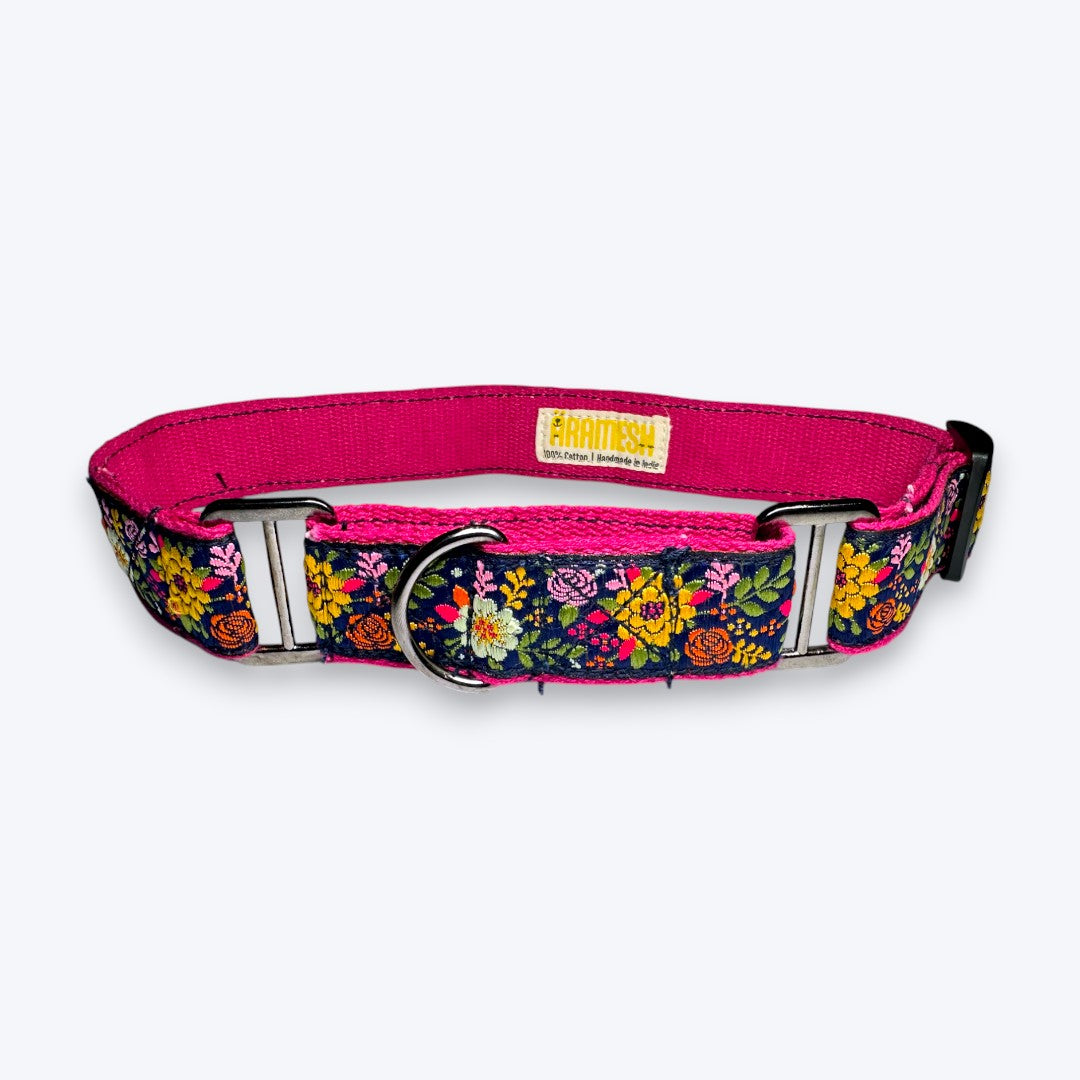 Aramesh Coastal Bloom Martingale Collar for Dogs (Pink and Navy Blue) Dogs-Collar, Leashes, harnesses Aramesh Dropship S