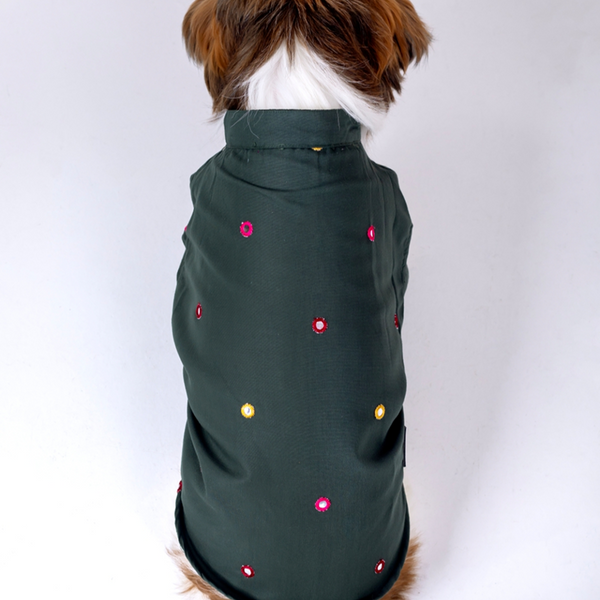 15 Furries Mirrorwork Kurta for Dogs (Hunter Green)