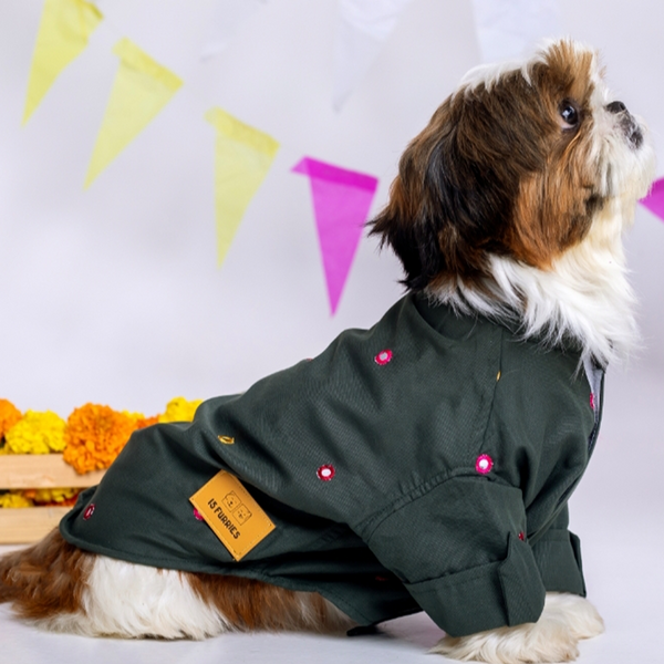 15 Furries Mirrorwork Kurta for Dogs (Hunter Green)
