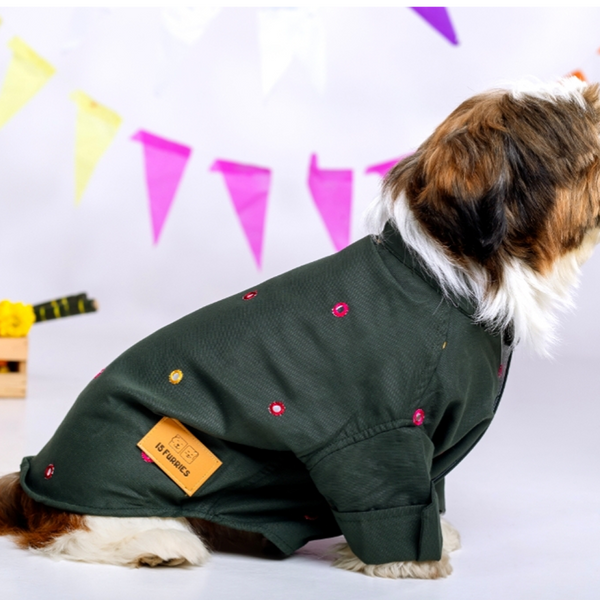 15 Furries Mirrorwork Kurta for Dogs (Hunter Green)