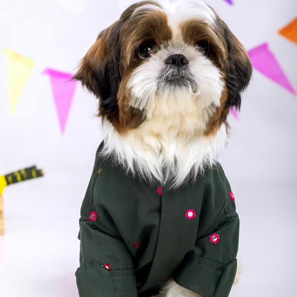 15 Furries Mirrorwork Kurta for Dogs (Hunter Green)