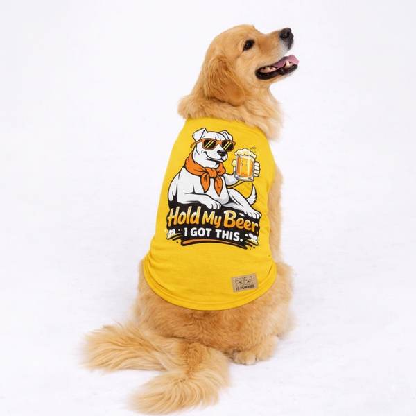 15 Furries Hold My Beer Sleeveless Cotton T shirt for Dogs (Yellow)