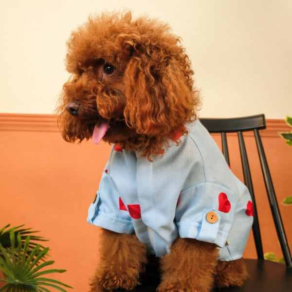 15 Furries Linen Heart Embroidered Kurta for Dogs (Baby Blue)