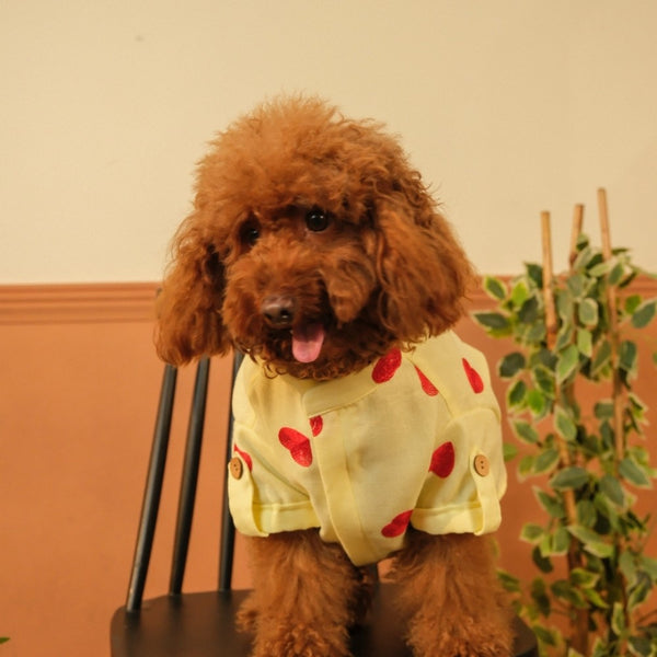 15 Furries Linen Heart Embroidered Kurta for Dogs (Lemon Yellow)