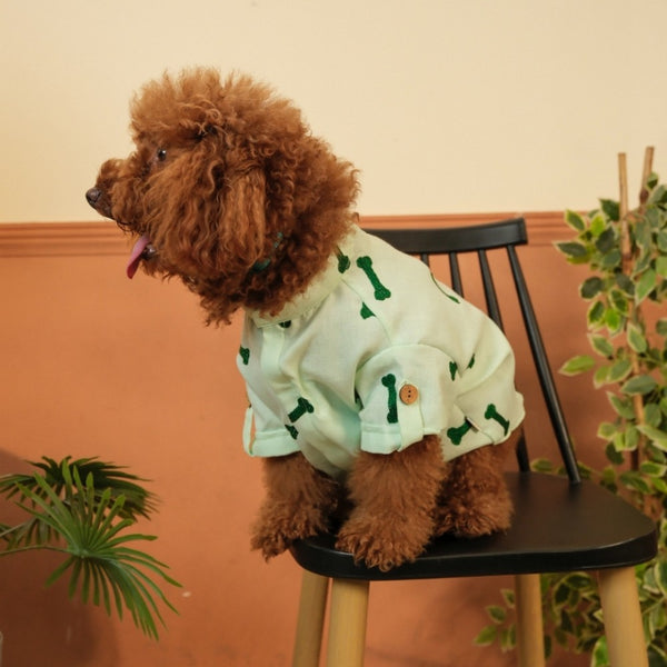 15 Furries Linen Bone Embroidered Kurta for Dogs (Mint Green)