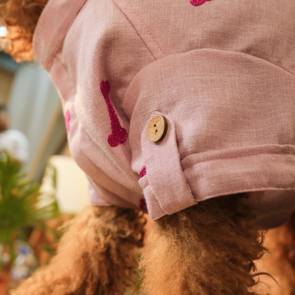 15 Furries Linen Bone Embroidered Kurta for Dogs (Lavender)