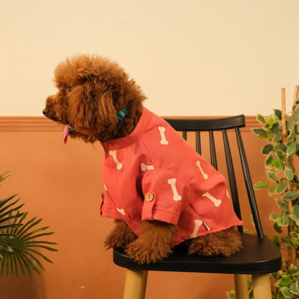 15 Furries Linen Bone Embroidered Kurta for Dogs (Grape Red)