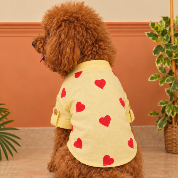 15 Furries Linen Heart Embroidered Kurta for Dogs (Lemon Yellow)