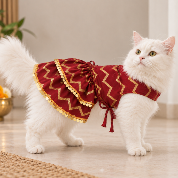 15 Furries Zari Gold Lehenga for Dogs & Cats (Maroon Red)