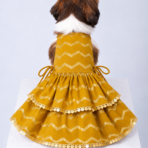 15 Furries Zari Gold Lehenga for Dogs & Cats (Mustard Yellow)