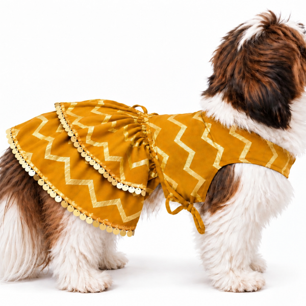 15 Furries Zari Gold Lehenga for Dogs & Cats (Mustard Yellow)
