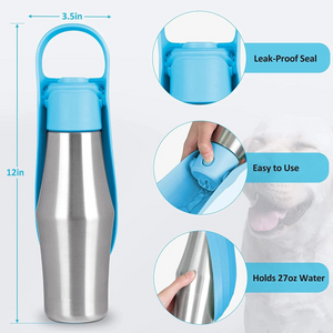 Talking Dog Club Stainless Steel Travel Water Bottle for Dogs (Sliver/Grey)