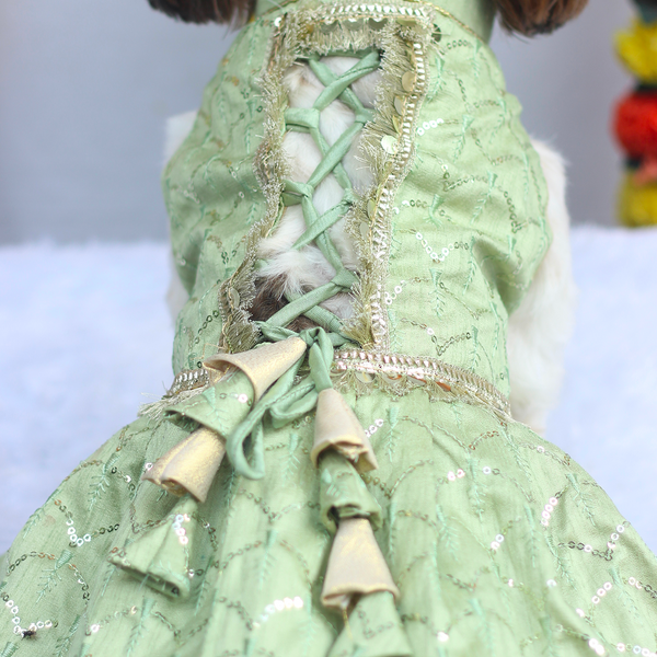 Pawgypets Shahi Lehengas Dress for Dogs (Pastel Green)