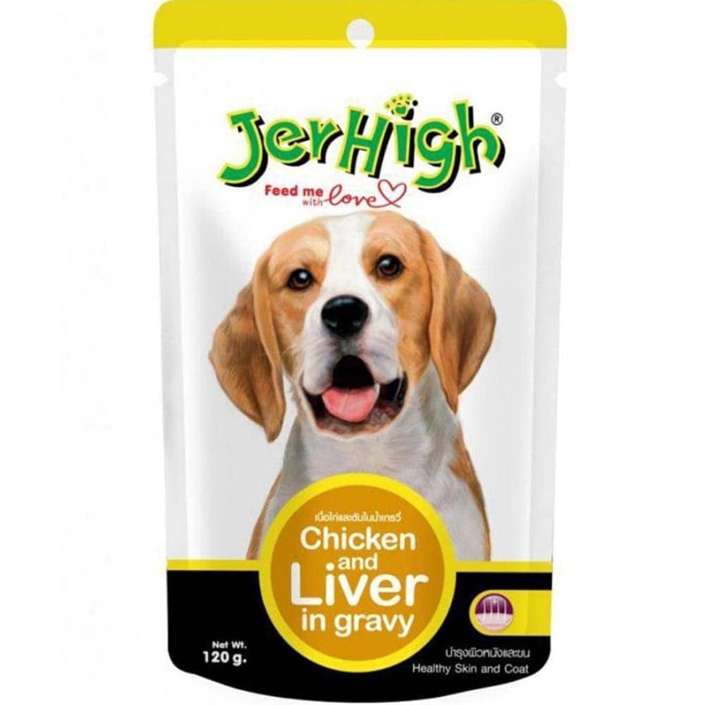 JerHigh Chicken Grilled in Gravy and Chicken And Liver in Gravy Dog Wet Food Combo