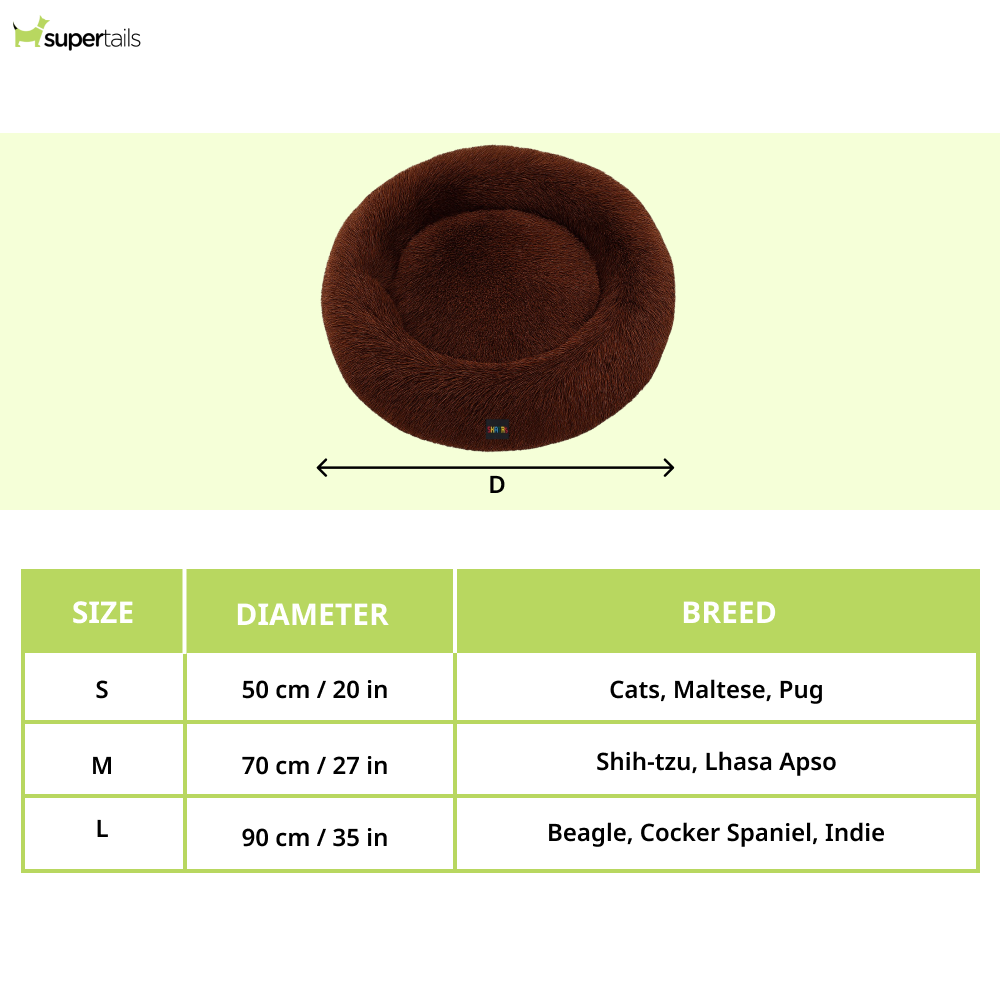 Skatrs Round Donut Bed for Cats and Small and Medium Dogs (Brown) Both-Bedding, Mats & Travel Supplies Skatrs
