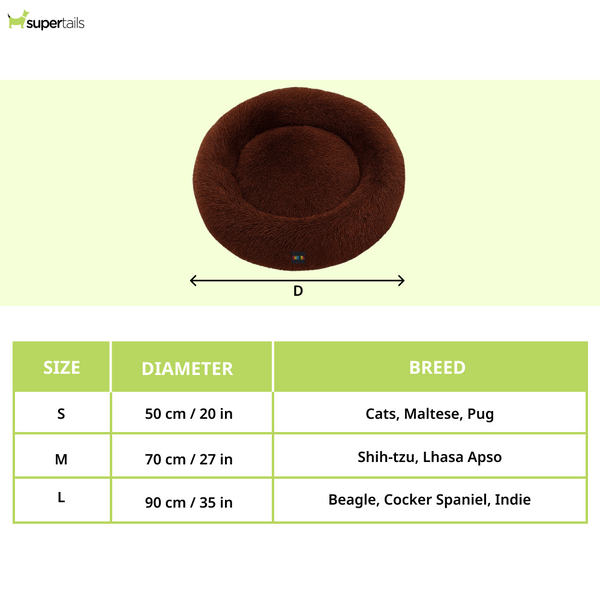 Skatrs Round Donut Bed for Cats and Small and Medium Dogs (Brown)