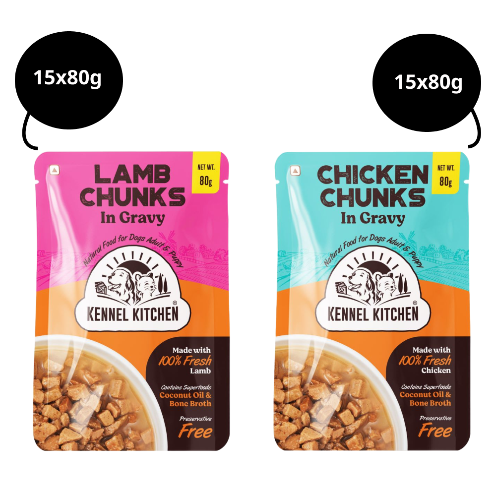 Kennel Kitchen Lamb Chunks in Gravy and Chicken Chunks in Gravy Adult and Puppy Dog Wet Food (All Life Stage) Combo