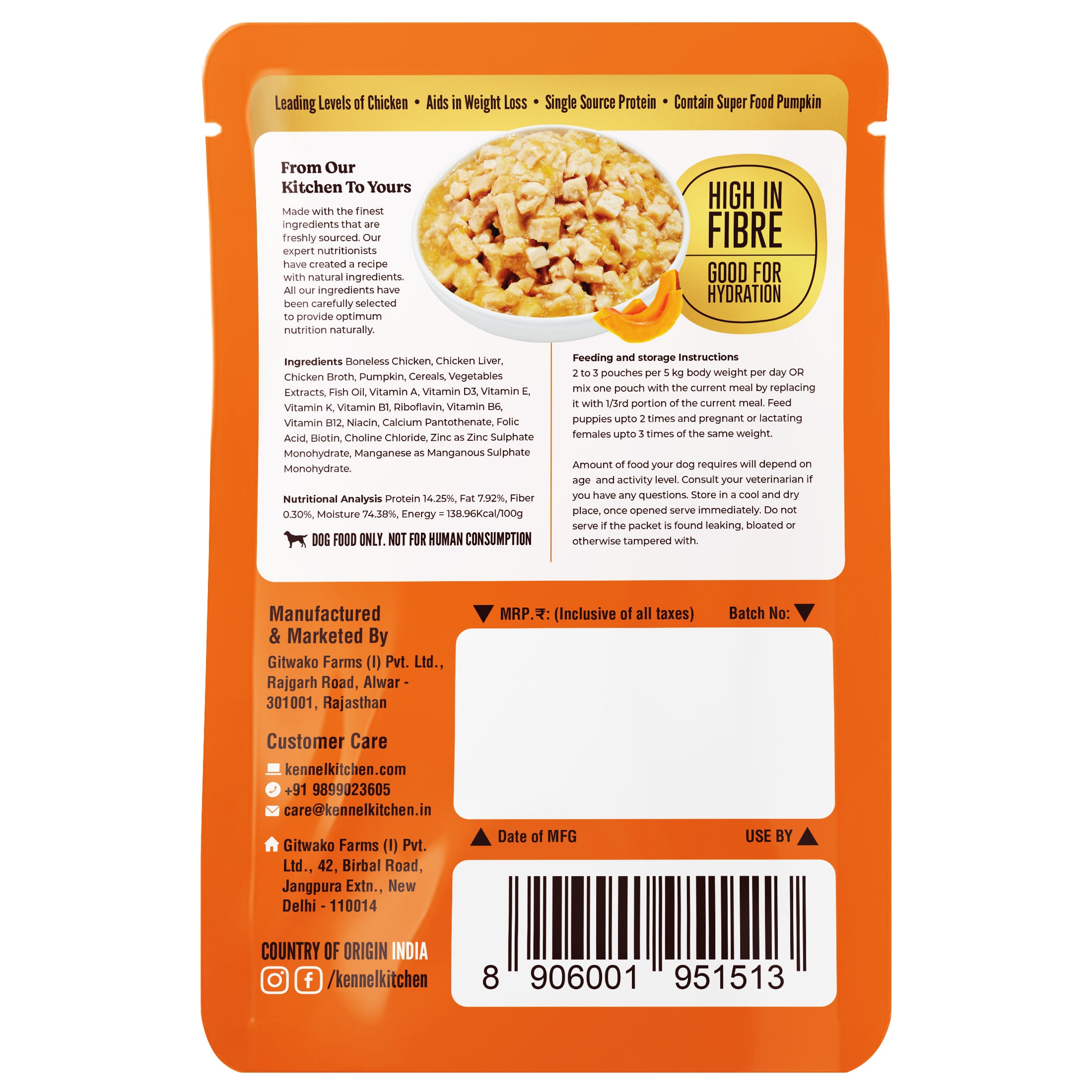Kennel Kitchen Supreme Cuts in Gravy Chicken Recipe with Pumpkin Puppy & Adult Dog Wet Food (All Life Stage) Dogs-Wet Food Kennel Kitchen