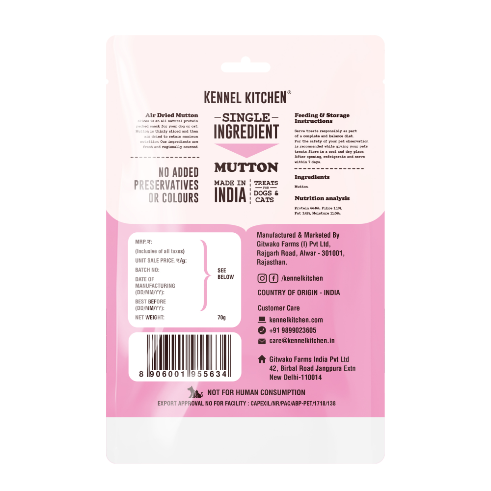 Kennel Kitchen Air Dried Mutton Jerky Dog and Cat Treats Dog Treats + Others Kennel Kitchen