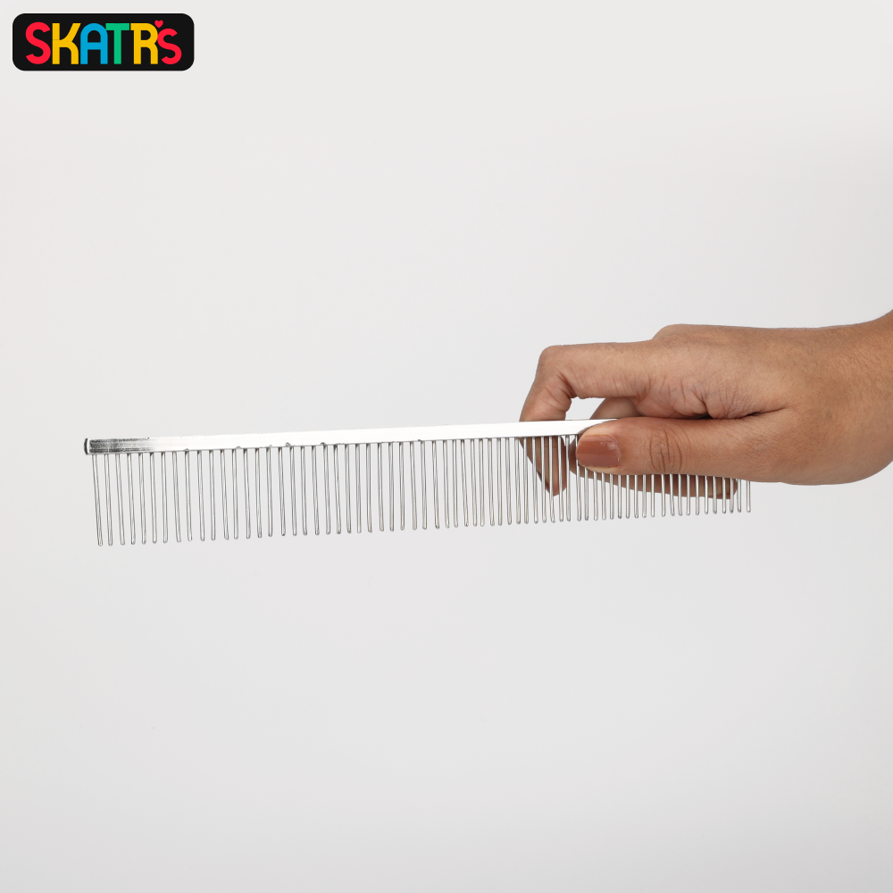 Skatrs Stainless Steel Rounded Teeth Grooming Comb Brush  Dogs and Cats (Silver)