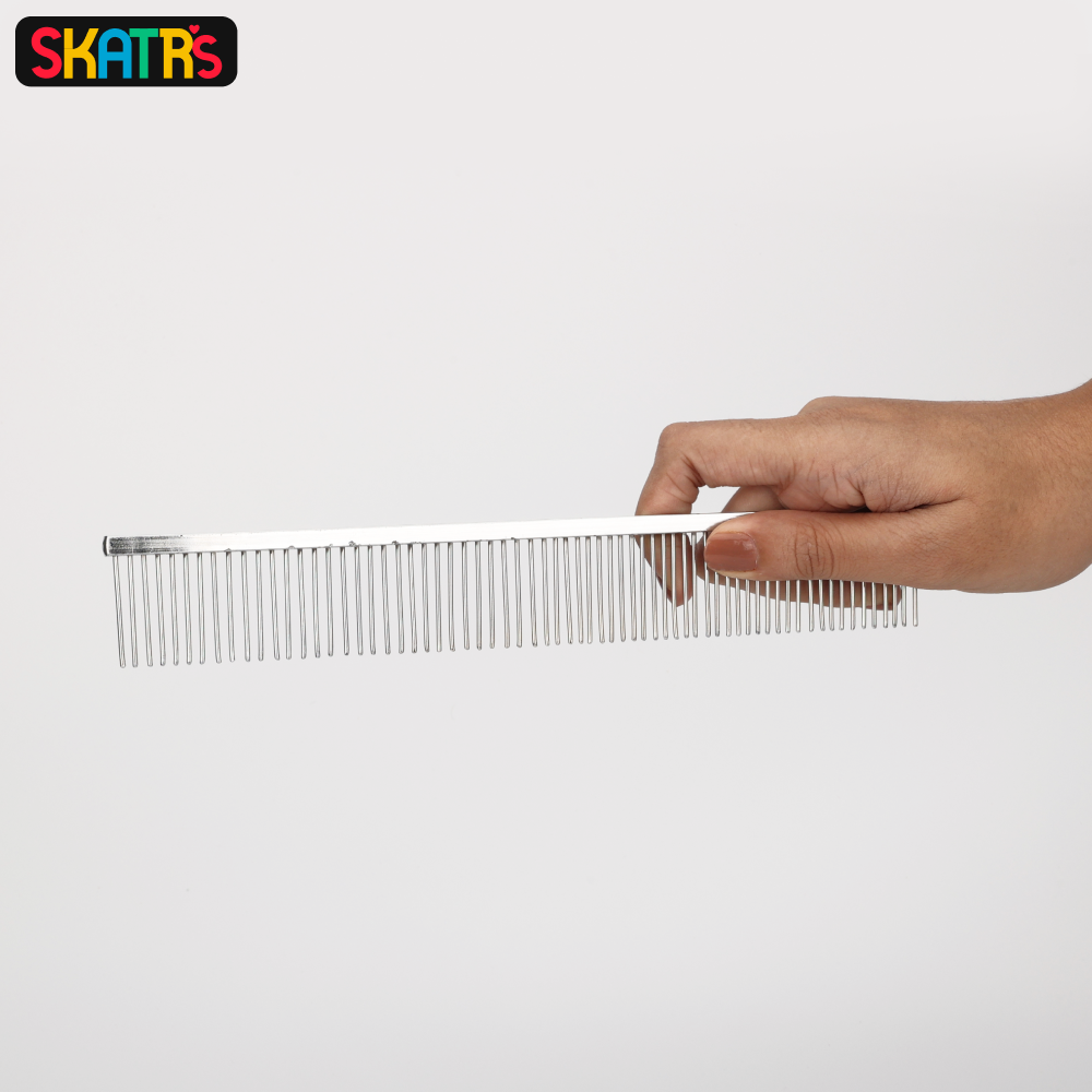 Skatrs Stainless Steel Rounded Teeth Grooming Comb Brush Dogs and Cats (Silver) Both-Grooming Supplies Skatrs