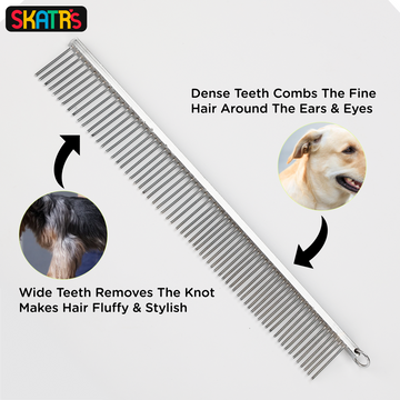 Skatrs Stainless Steel Rounded Teeth Grooming Comb Brush  Dogs and Cats (Silver)