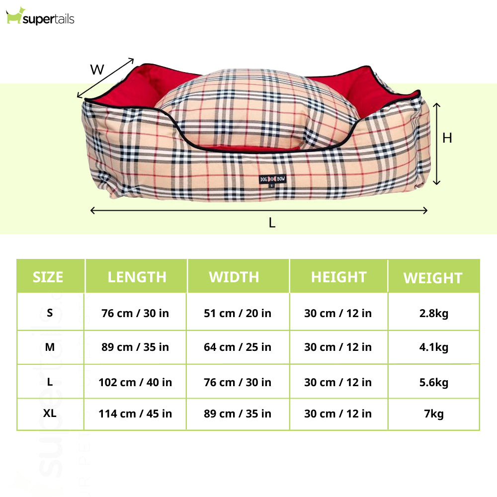 Dogobow Check Rectangle Bed for Dogs and Cats Burberry Supertails