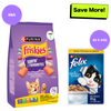 Friskies Surfin Cat Dry Food and Purina Felix Chicken with Jelly Adult Cat Wet Food Combo Exclusive Combo Exclusive Combo 6kg + 48x85g