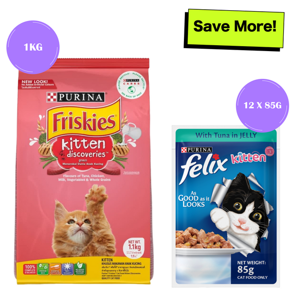 Buy Friskies Kitten Cat Dry Food and Purina Felix Chicken with