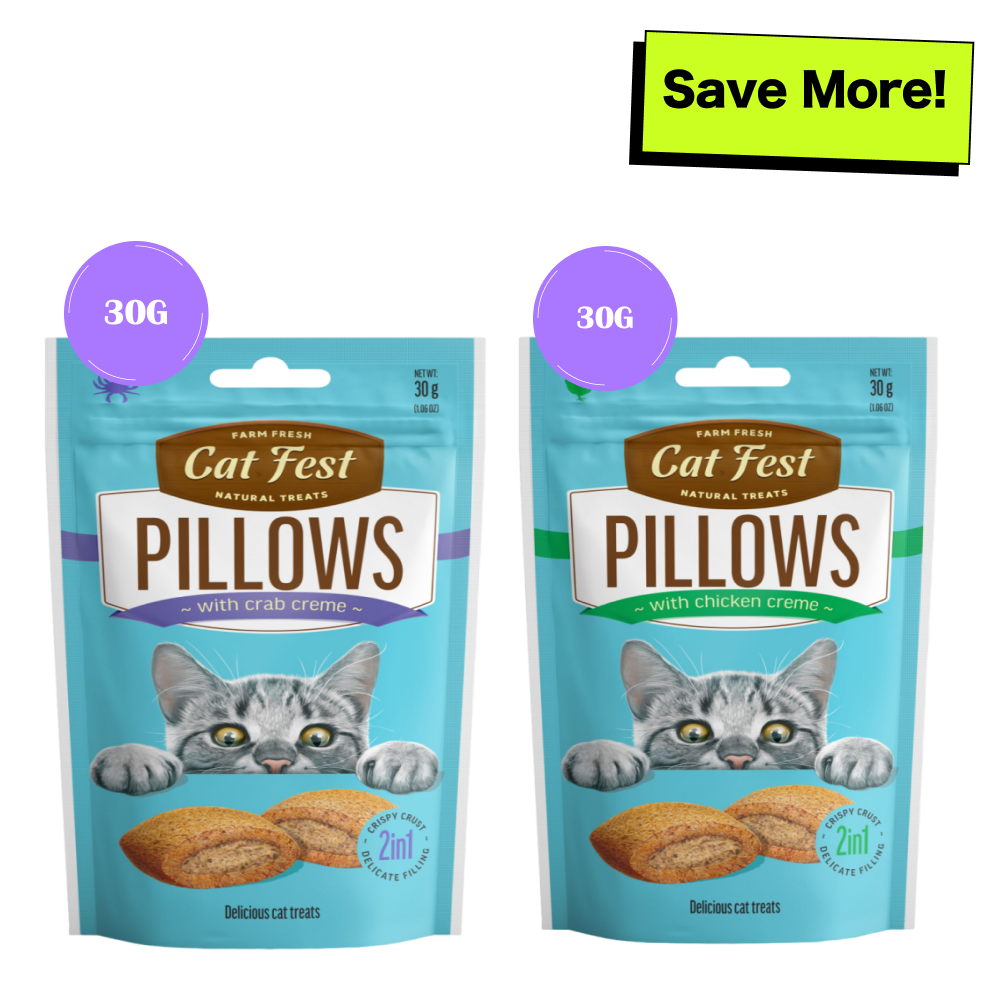 Catfest Pillows with Crab and Chicken Cream Cat Treats Combo Cats-Treats & Others Petfest 30g+30g