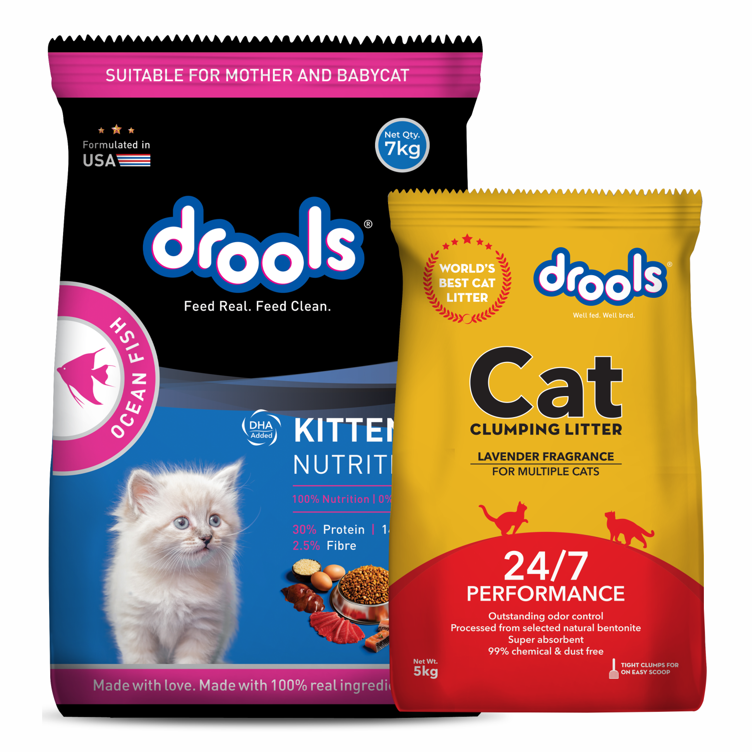 Drools Ocean Fish Kitten Cat Dry Food Cats- Dry food Drools 7Kg+5kg Litter Free