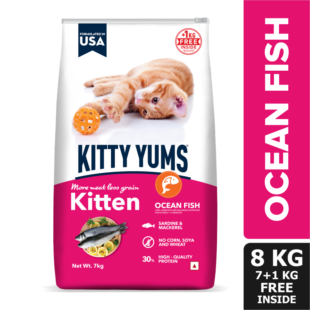 Kitty Yums Ocean Fish Kitten Dry Food, Me O Creamy Chicken Liver Cats Treats Combo Exclusive Combo Exclusive Combo