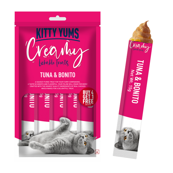 Kitty Yums Seafood Medley, Tuna & Bonito and Salmon & Skipjack Creamy Cat Treats Combo