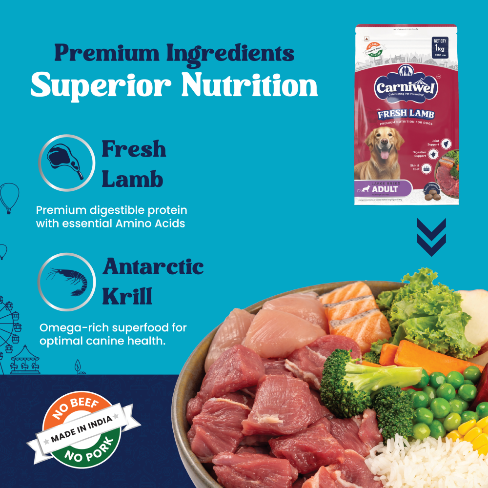 Carniwel Fresh Lamb Large Breed Dry Food and Pedigree Chicken and Liver Chunks in Gravy Adult Dog Wet Food Combo Exclusive Combo Exclusive Combo