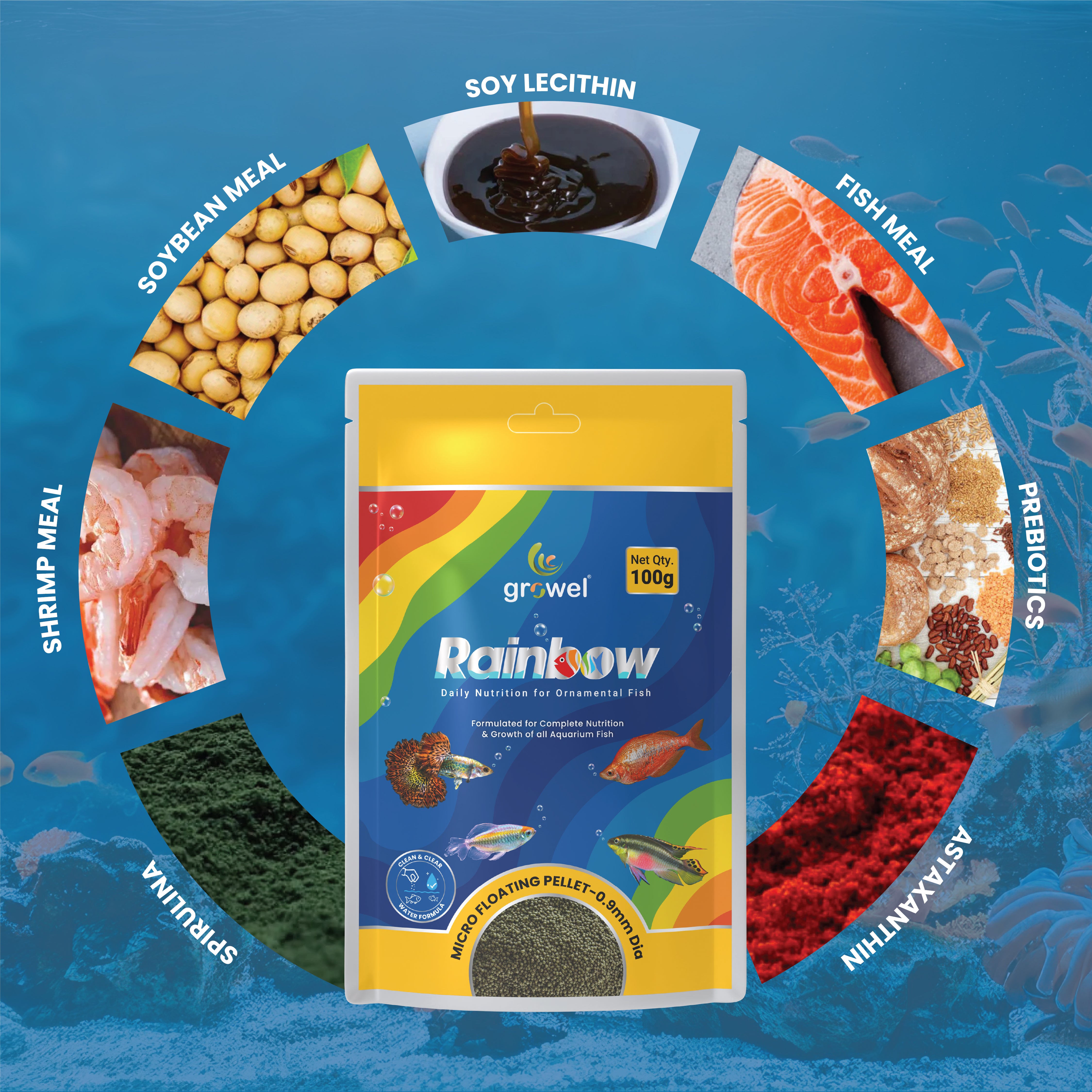 Growel Rainbow Micro 0.9mm Floating Pellet for Fish Fish Growel