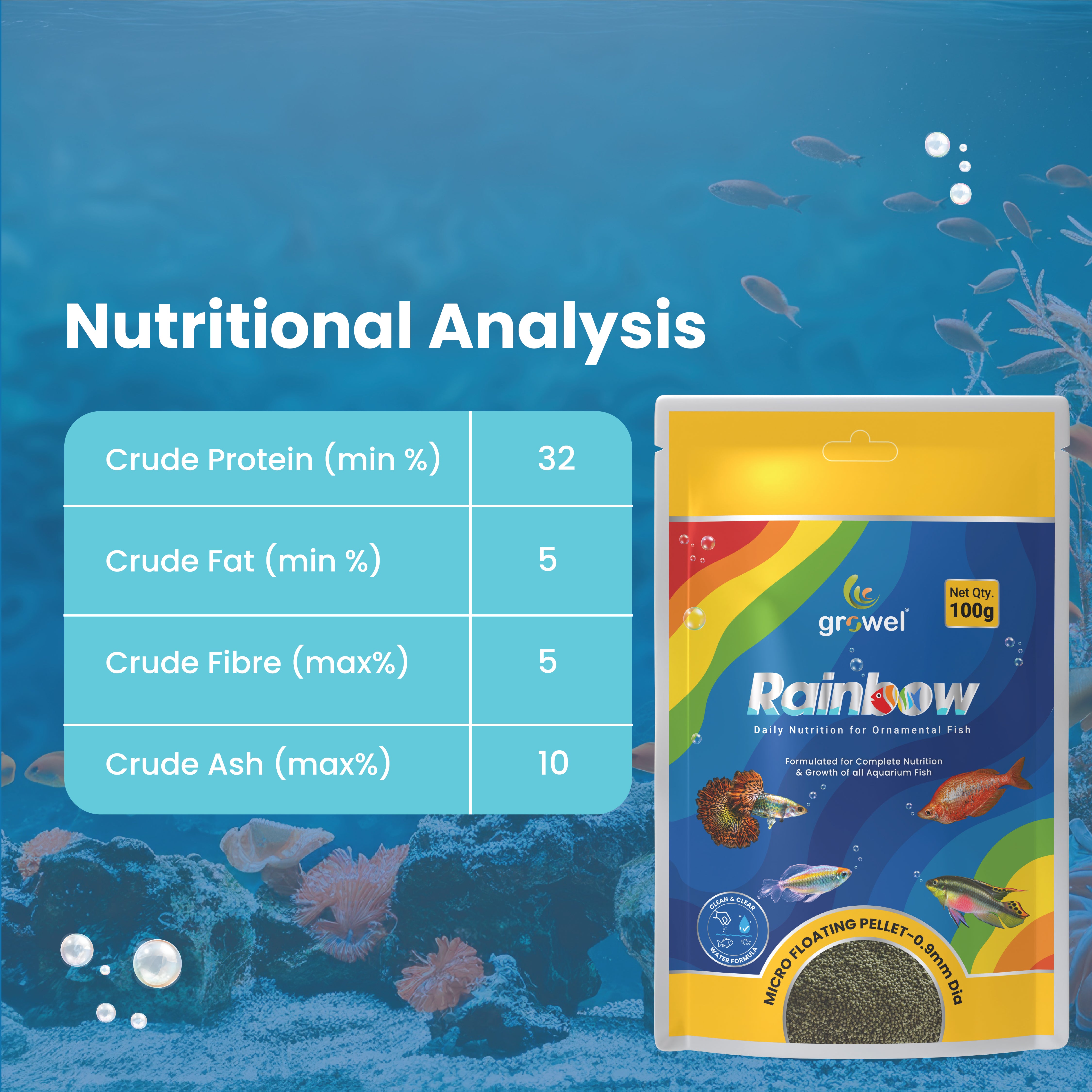 Growel Rainbow Micro 0.9mm Floating Pellet for Fish Fish Growel