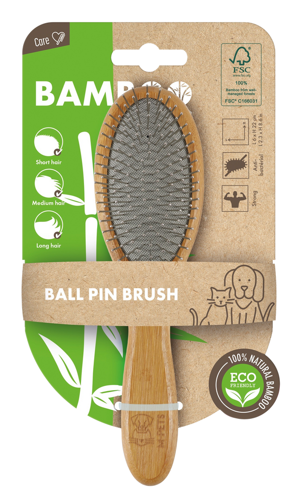 M PETS Bamboo Ball Pin Grooming Brush for Dogs and Cats (Brown)