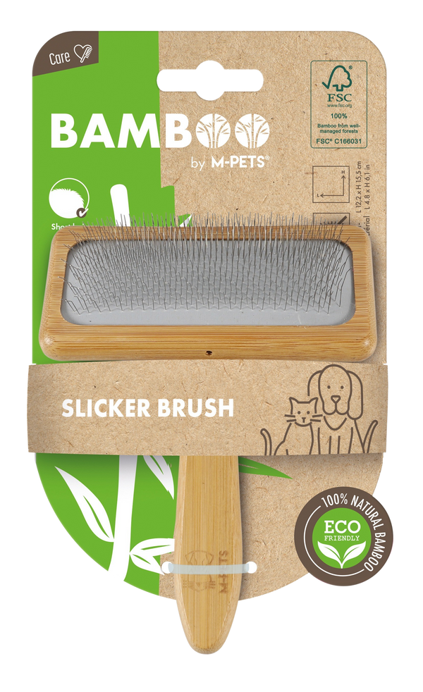 M PETS Bamboo Slicker Brush for Dogs and Cats (Brown)