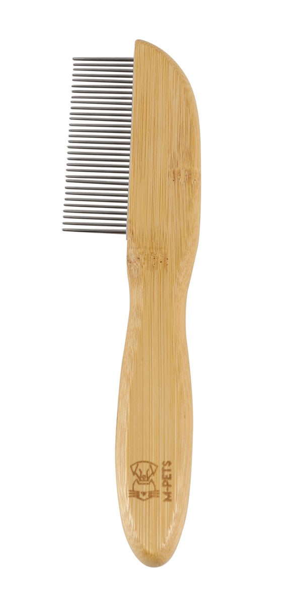 M PETS Bamboo Regular Comb With Rotating Teeth for Dogs and Cats (Brown)