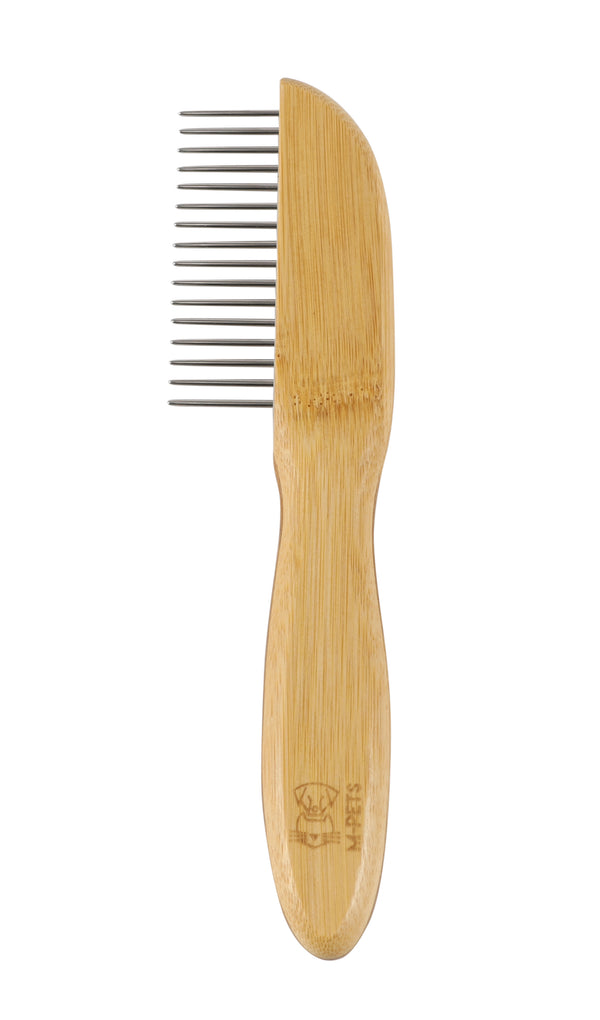 M PETS Bamboo Regular Comb With Rotating Teeth for Dogs and Cats (Brown)