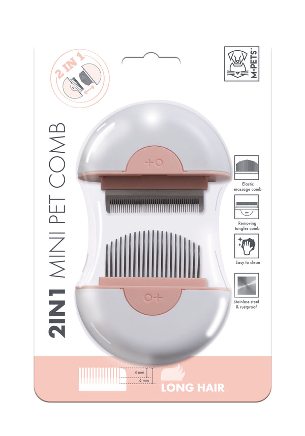 M PETS 2 in 1 Mini Comb for Long Haired Dogs and Cats (Pink)