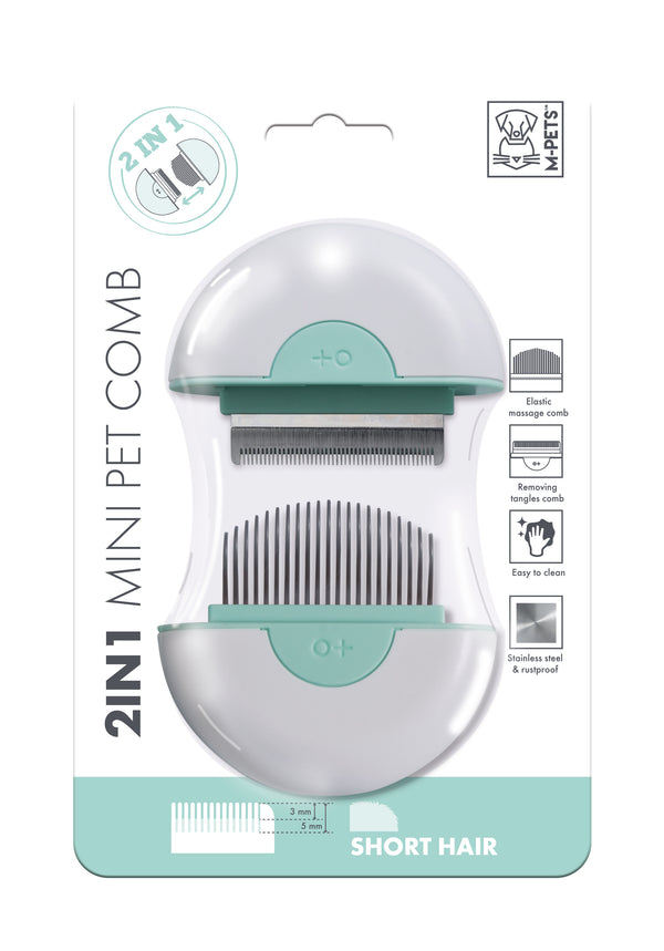 M PETS 2 in 1 Mini Comb for Short Haired Dogs and Cats (Mint Green)