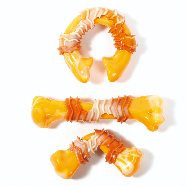 M Pets Carnivore Boomerang Bone Bacon Scented Chew Toy for Dogs (Yellow)