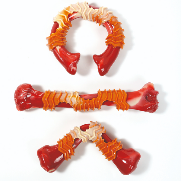 M Pets Carnivore Boomerang Bone Bacon Scented Chew Toy for Dogs (Red)