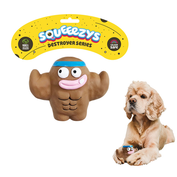 Squeeezys Latex Monster Brother Squeaky Chew Toy for Dogs (Brown)