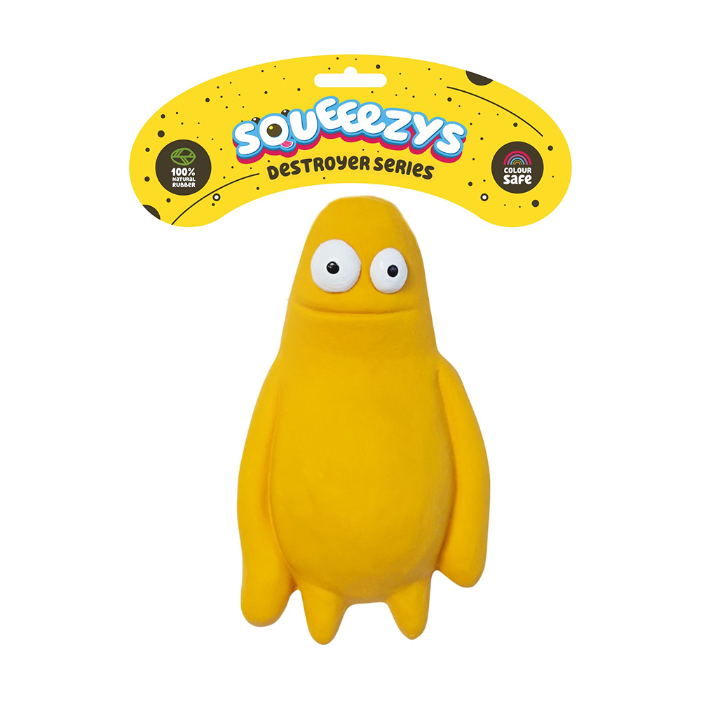 Squeeezys Latex Monster Brother Squeaky Chew Toy for Dogs (Yellow)