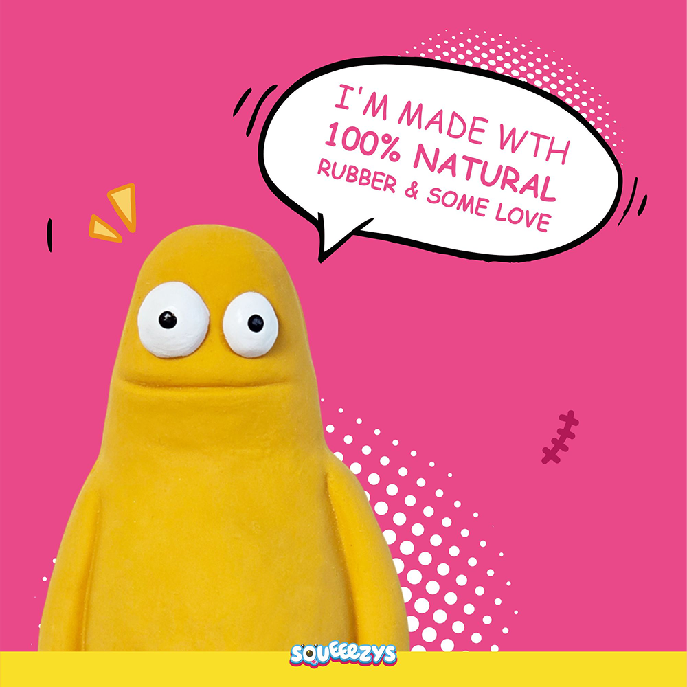 Squeeezys Latex Monster Brother Squeaky Chew Toy for Dogs (Yellow)