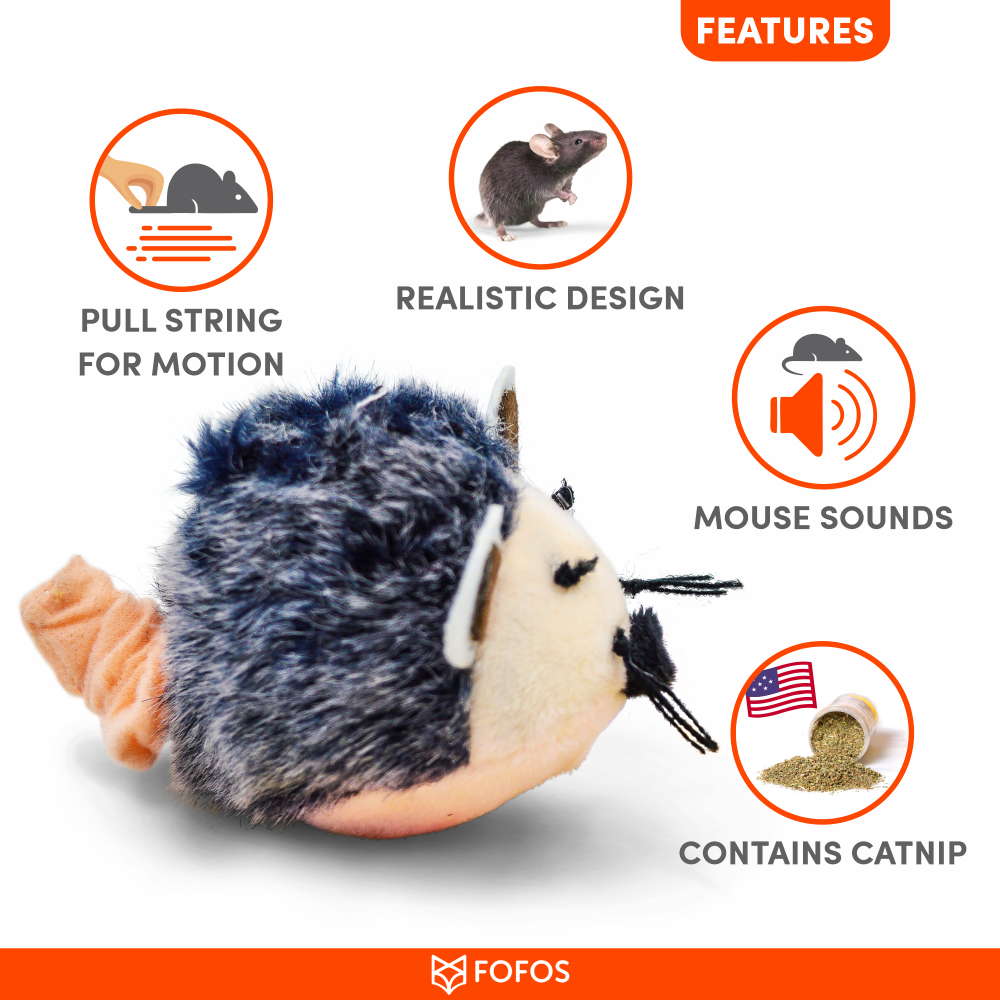 Barkbutler x Fofos Pull String & Sound Chip Mouse Shaped Electronic Toy for Cats (Grey) Cats-Toys Barkbutler